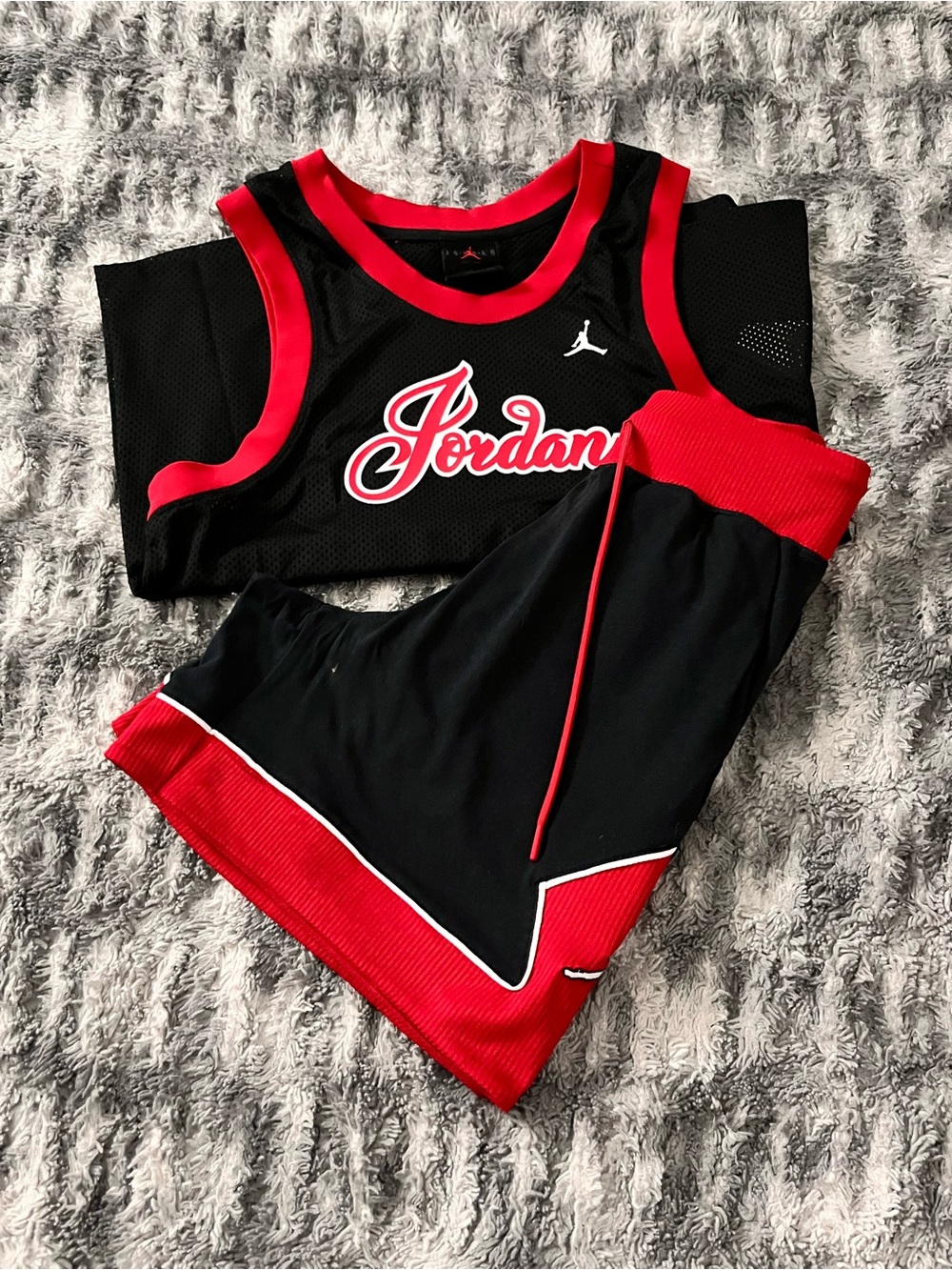 Jordan Black and Red Women's Mesh Basketball Tank & Shorts Set